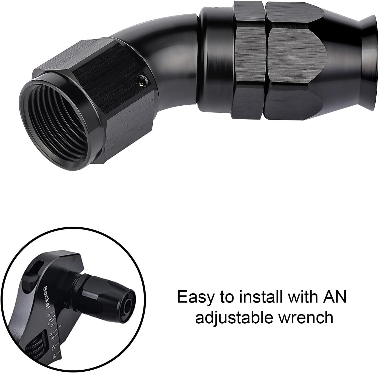 EVIL ENERGY 6AN 45 Degree PTFE One Piece Full Flow End Hose Fitting Aluminum Black