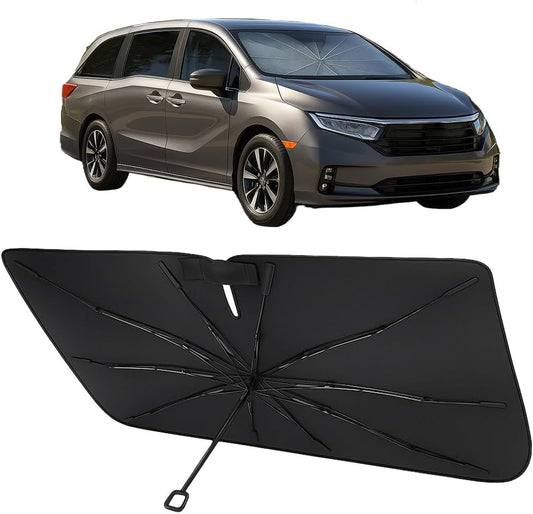 Proadsy Windshield Sun Shade Umbrella for Honda Odyssey 2018-2025 2026 Foldable Car Umbrella Sunshade with Soft TPU Handle Spring Structure Crystal Cooling Material Protect Car from Rays & Heat