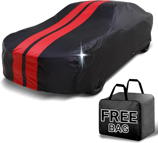 iCarCover Custom Car Cover for Buick Grand National (1984-1987) Waterproof All-Weather Rain Snow UV Sun Protector Full Exterior Indoor Outdoor Car Cover (Stripe - Black/Red)
