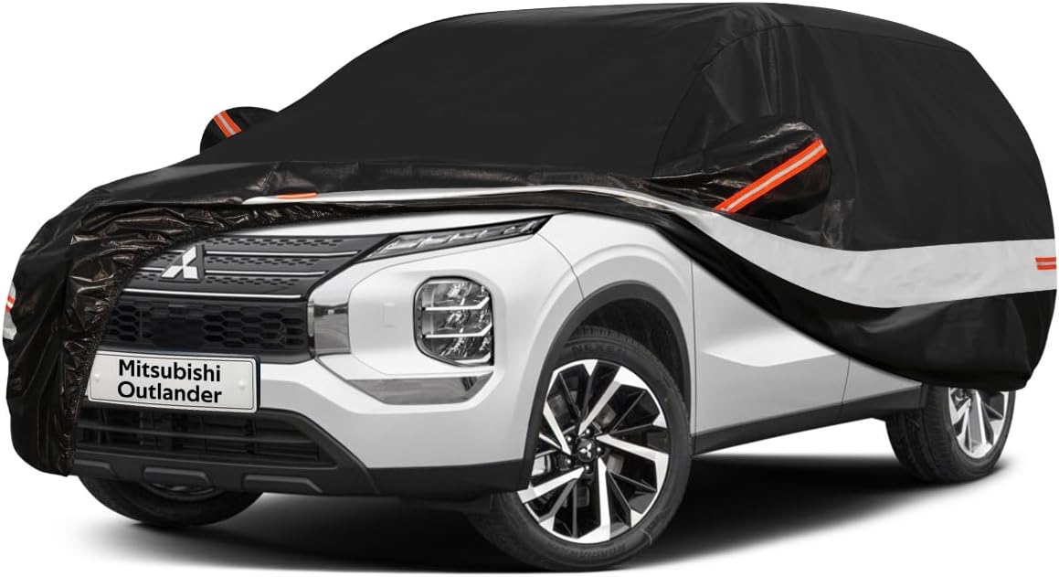 10 Layers SUV Car Cover Custom Fit for Mitsubishi Outlander (2005-2024) Waterproof All Weather for Automobiles, Outdoor Full Cover Sun UV Rain Protection with Cotton.Black