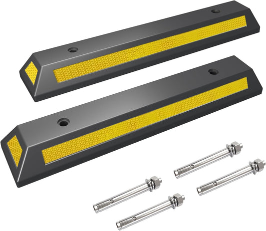 2Pack Parking Stopper for Garage Parking Aid for Cars with Reflective Stripes Garage Bumpers for Parking Car with 4PC Expansion Screws 18" L x 2" H