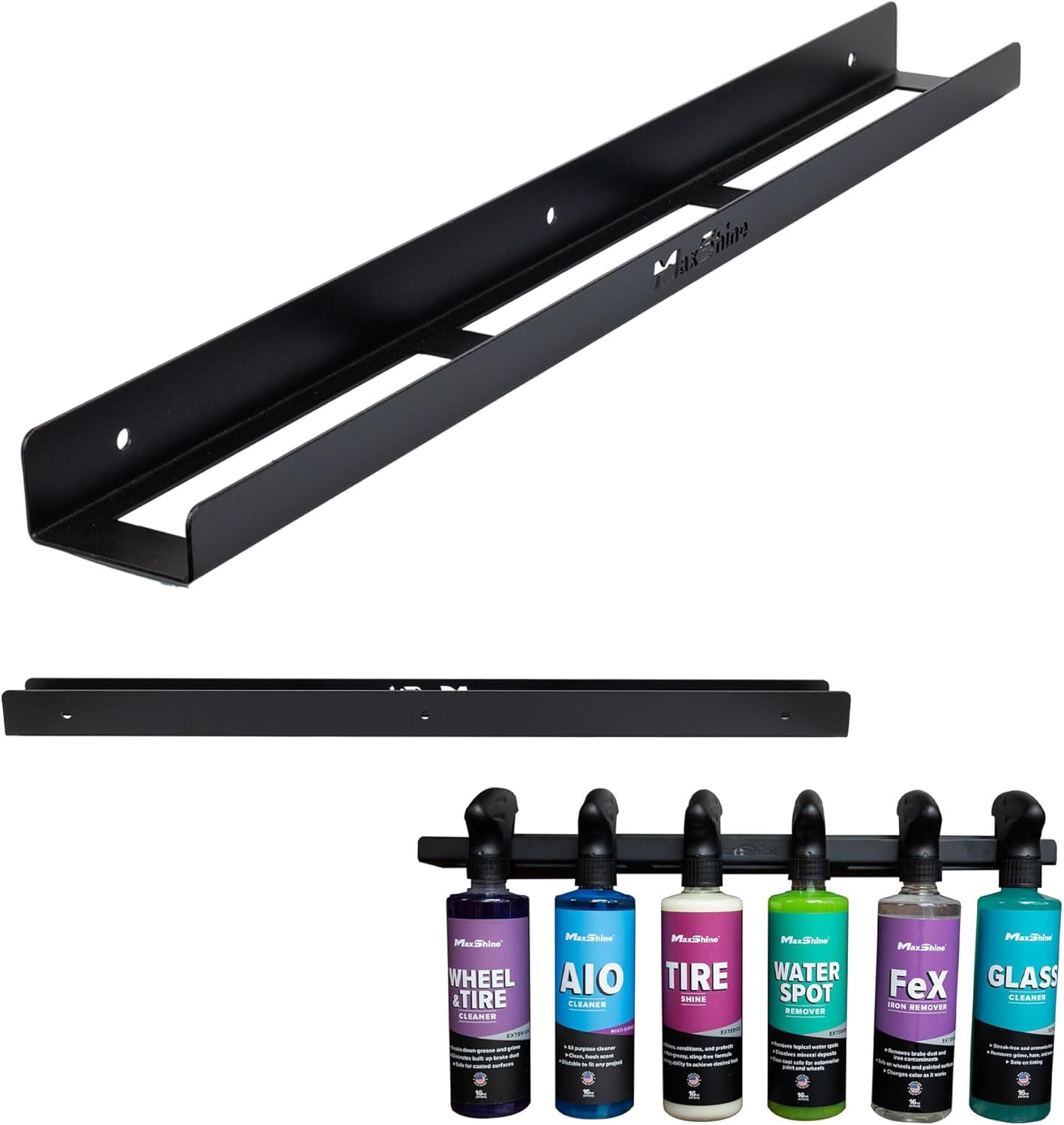 Maxshine Universal Trigger Bottle Holder H03D | Metal, Black | Wall Mount, Holds 6 Bottles, Lightweight | Garage Spray Bottle Organizer for Car Detailing Supplies