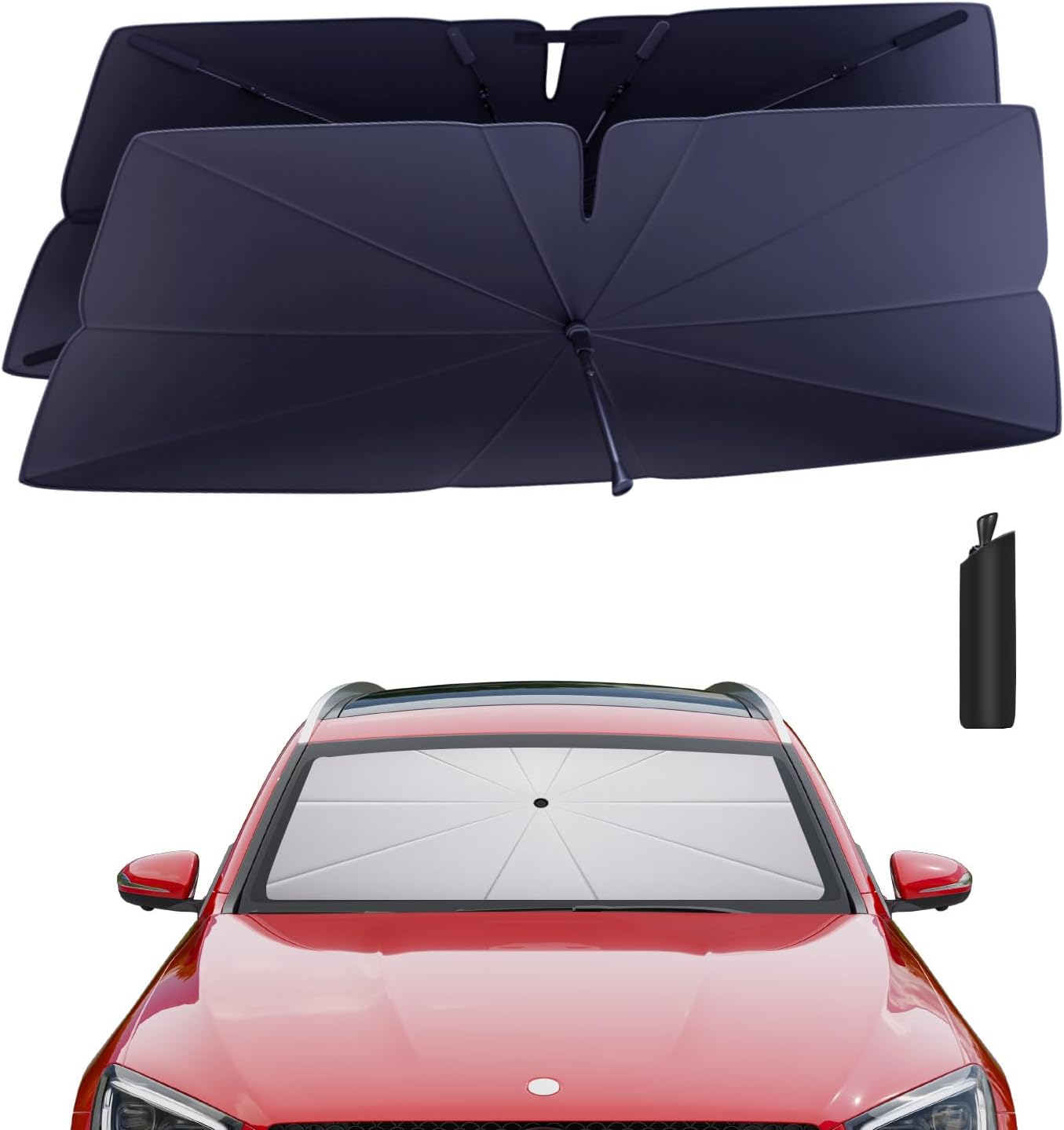 Windshield Sun Shade Umbrella Compatible with 2023-2025 Mercedes Benz GLC Accessories: Custom Fit 240T Silver, Double Thickened Foldable Window Sunshade, Ultimate 99% UV Blocking for 300, 350e, 43, 63