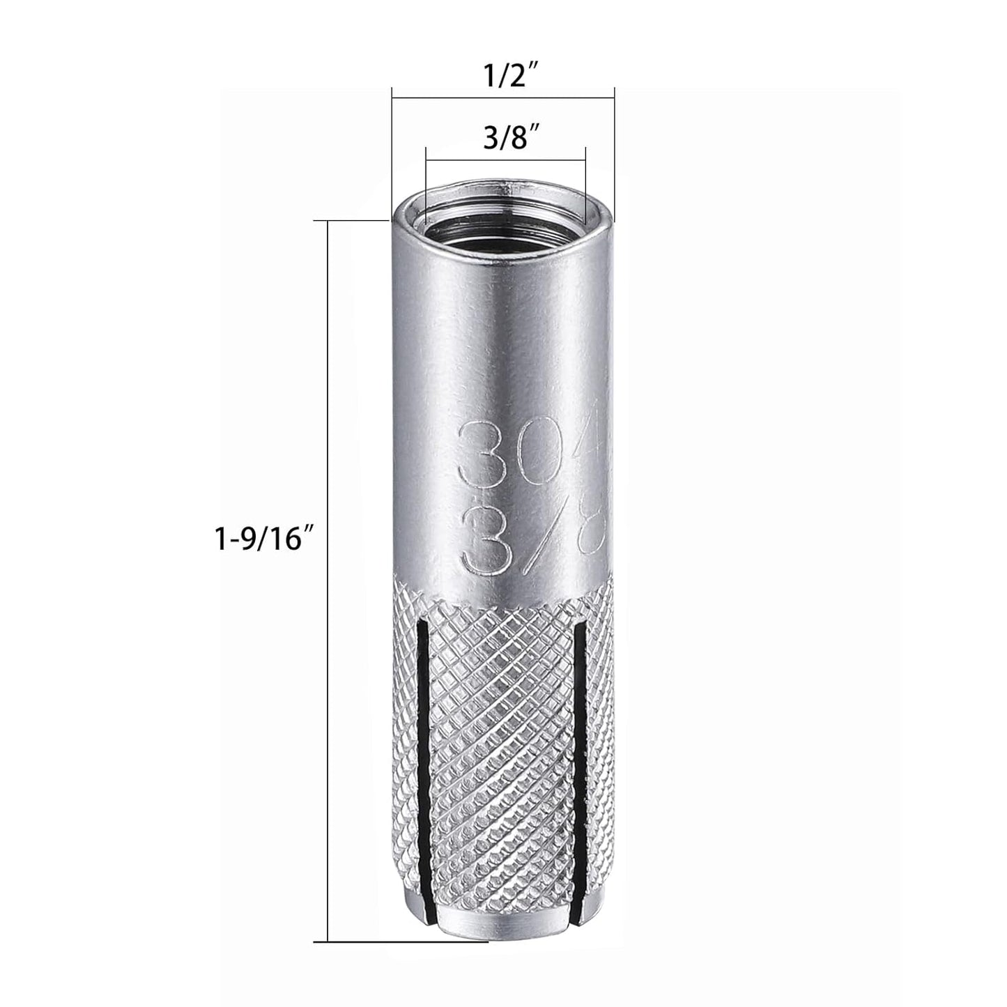 Wensilon(20 pcs) 3/8"-16 Premium Stainless Steel Drop in Anchors Assortment, Knurled Drop-in-Anchor for Solid Concrete, Internal Forced Expansion Screw Bolts