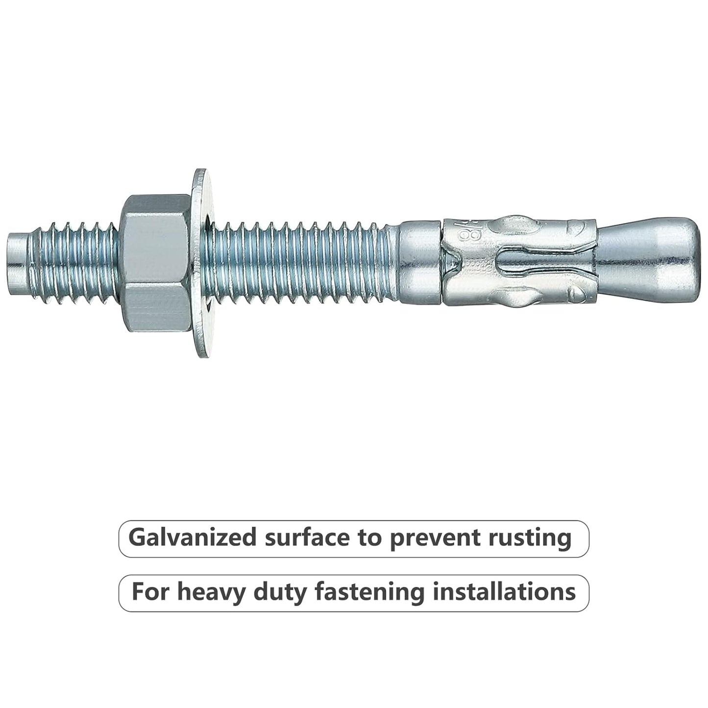 5/8x6 10Pcs Inch Standard Fasteners for Heavy-Duty Zinc Wedge Anchors for Cement and Concrete