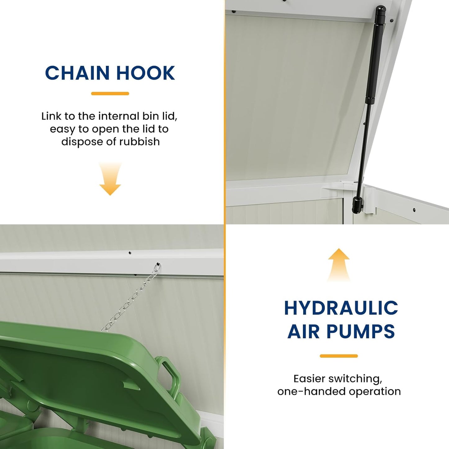 Amopatio 41 Cu Ft Outdoor Storage Shed, Horizontal Resin Trash Can Storage, Weather Resistance, Storage Box with Floor Included for Garden Tools, Lawn Mowers, Garbage Cans, Patio Use, Sandstone