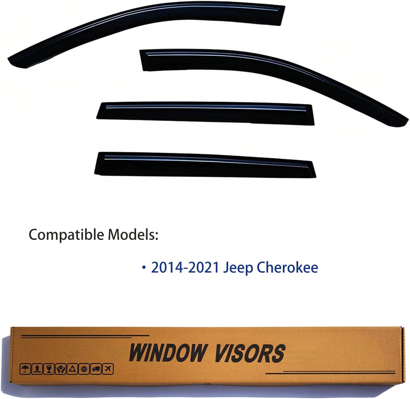 Window Visors Rain Guards fits 2014-2021 Cherokee, Out-Channel Window Wind Deflectors Vent Shades Accessories, Dark Smoke 4 Pcs, 2015 2016 2017 2018 2019 2020