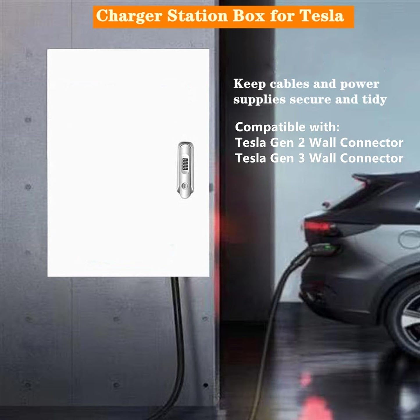 Charger Station Box for Tesla Gen 3 Wall Connector 27.6'' x 20'' x 10'' Charging Box Cable Organizer Indoor/Outdoor Wall Charger Protection Box Waterproof Dustproof for Tesla Connector
