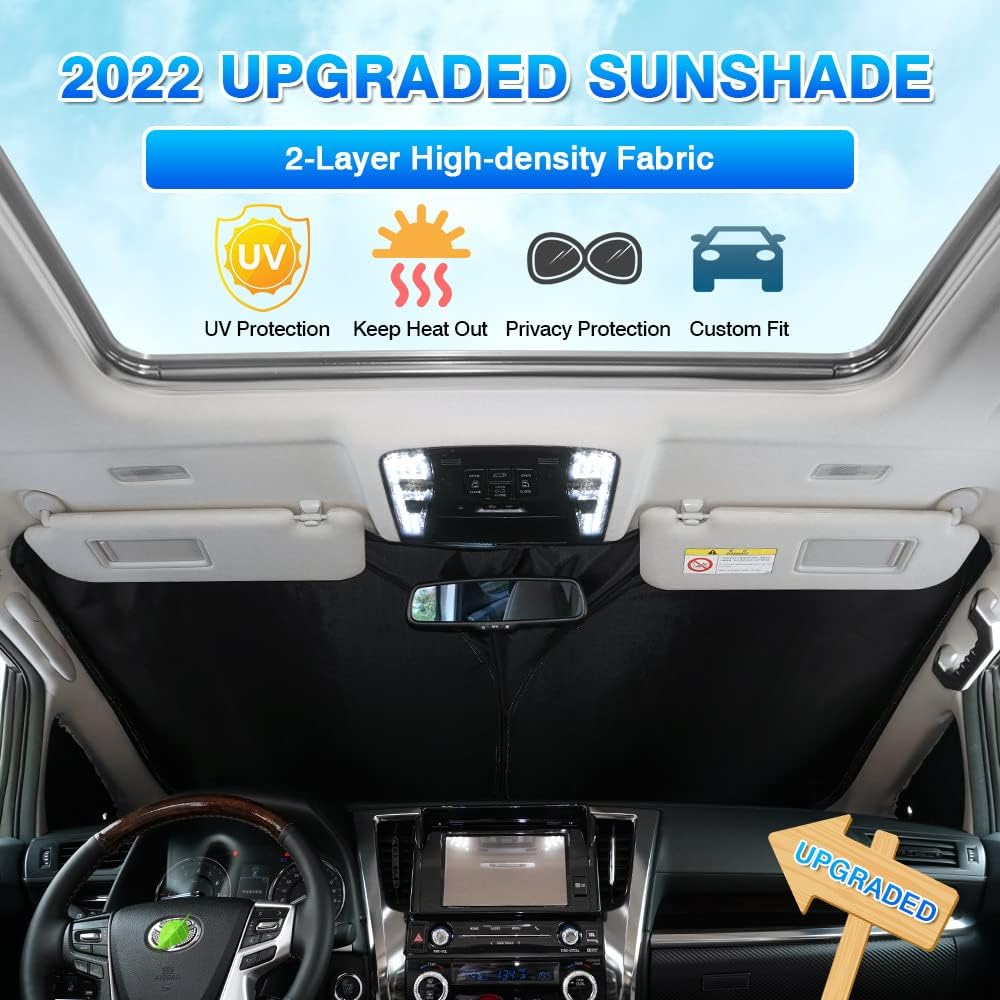 T TGBROS Windshield Sun Shade Custom Fit for 2022-2023 2024 2025 Nissan Frontier Accessories Foldable Sun Shield Reflective Polyester Sun Visor Cover Block Heat and Sun Protection
