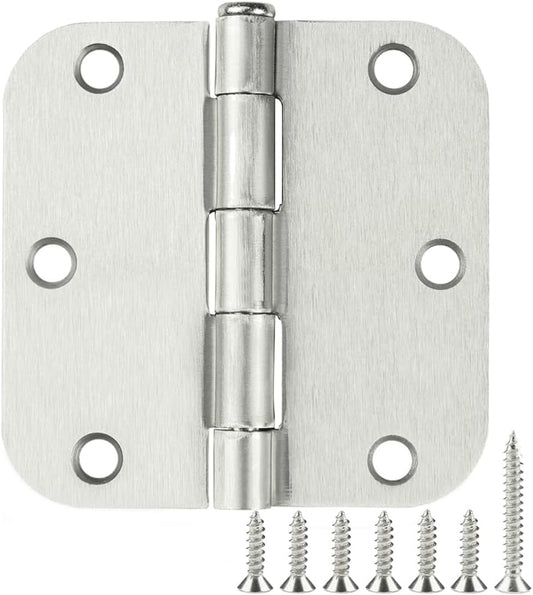 48 Pack Interior Door Hinges Brushed Nickel 3.5 Inch x 3 1/2" Rounded 5/8" Radius 3 ½"Satin Iron Bifold Residential Hinge for French Style Slab Single/Double Doors Hardware Kit Living/Bed Room