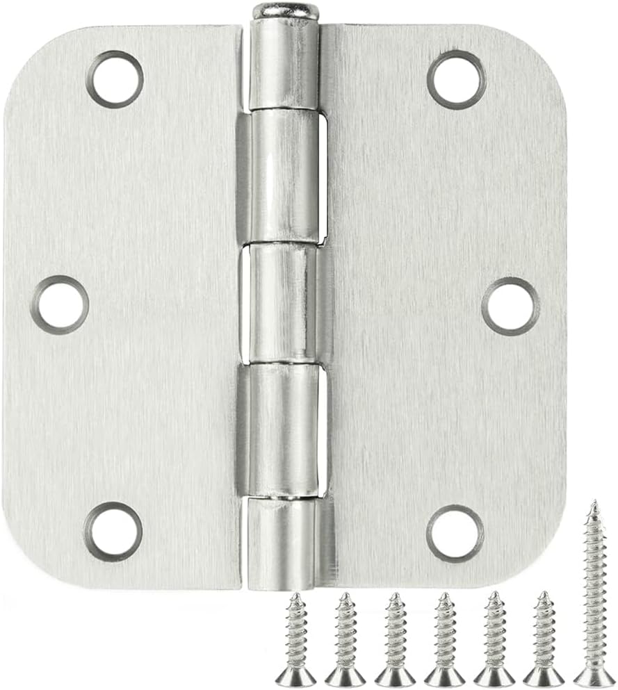18 Pack Rounded Brushed Nickel Door Hinges 3-1/2" x 3.5 Inch 5/8 Radius for Interior Doors 3 ½ Inch Heavy Duty Hardware Fittings No Squeak House Villa Cando Loft Home Room Ironmongery Satin Sliver