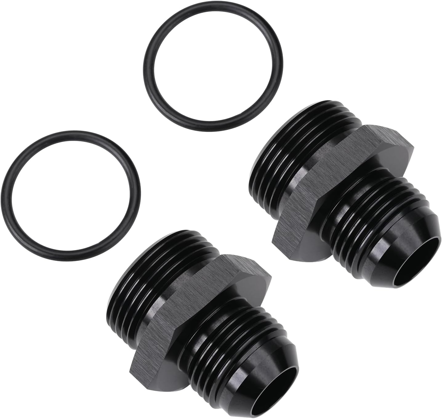 12AN Male Flare to 16AN ORB O-ring Boss Fuel Pump Rail Adapter Fitting Aluminum Black, Pack of 2