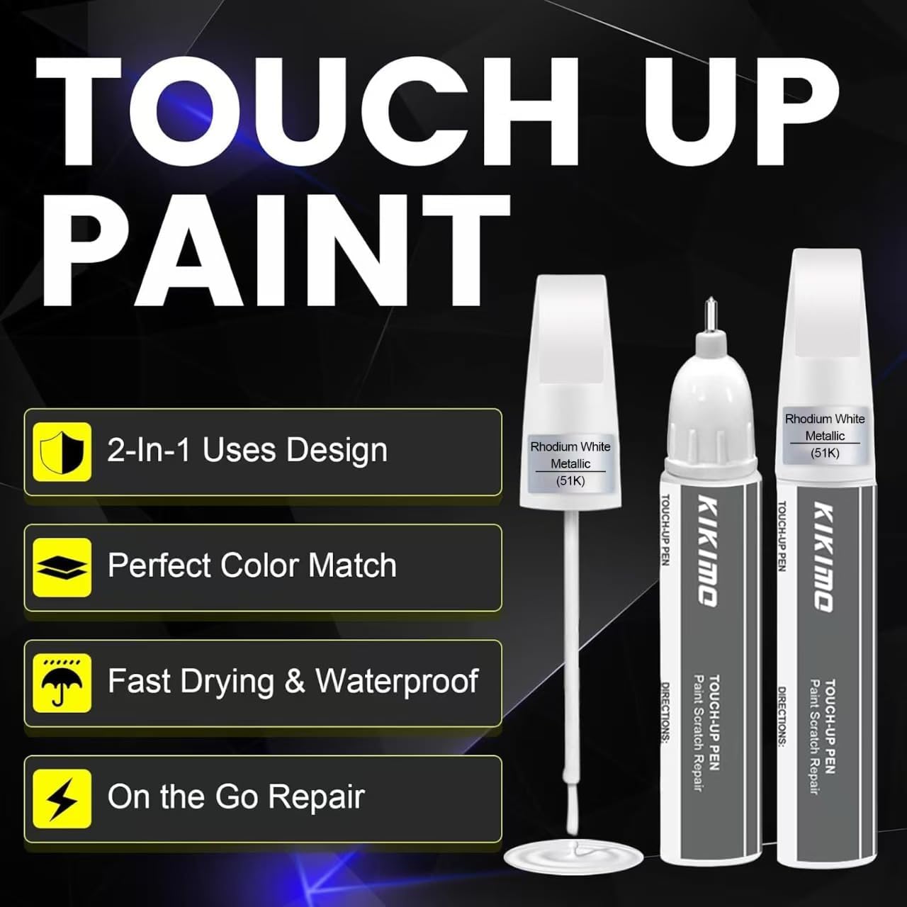 KIKIMO for Mazda Touch Up Paint(Jet Black Mica(41W)), Car Paint Repair Kit for Mazda, 2 In 1 Scratches Repair with Pen Tip and Brush, Color-Matched for Quick & Easy Fix