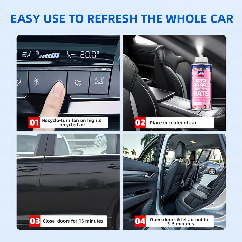 Glodway Whole Car Air Refresher,Odor Eliminator Remover Spray For Car,Magnolia Strong Freshener With Odour Eliminator Technology,Long-Lasting Scent,6 Ounce(Pack of 3)