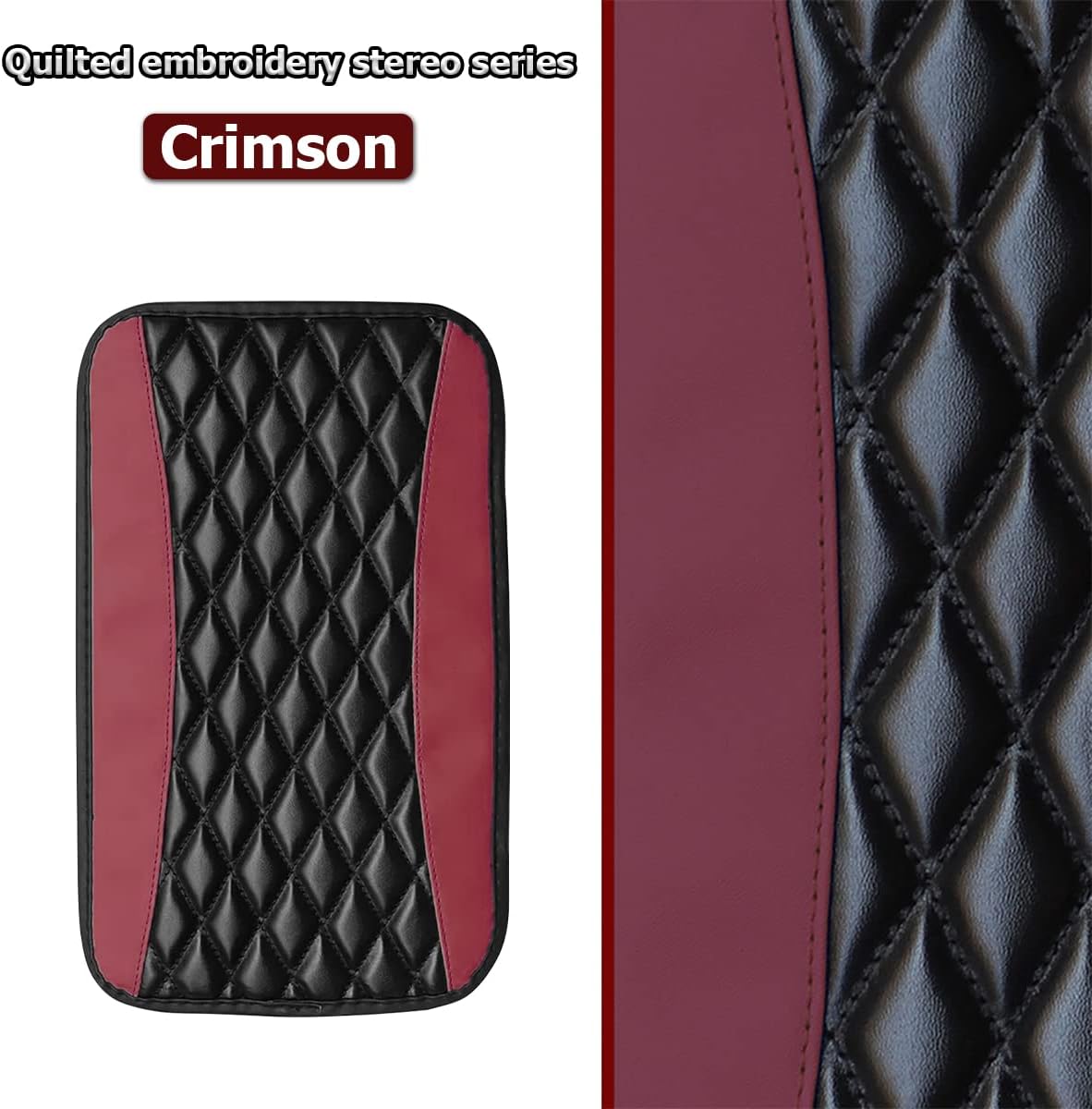 Car Center Console Cushion Pad, Universal Leather Waterproof Armrest Seat Box Cover Protector,Comfortable Car Decor Accessories Fit for Most Cars, Vehicles, SUVs (Wine Red)