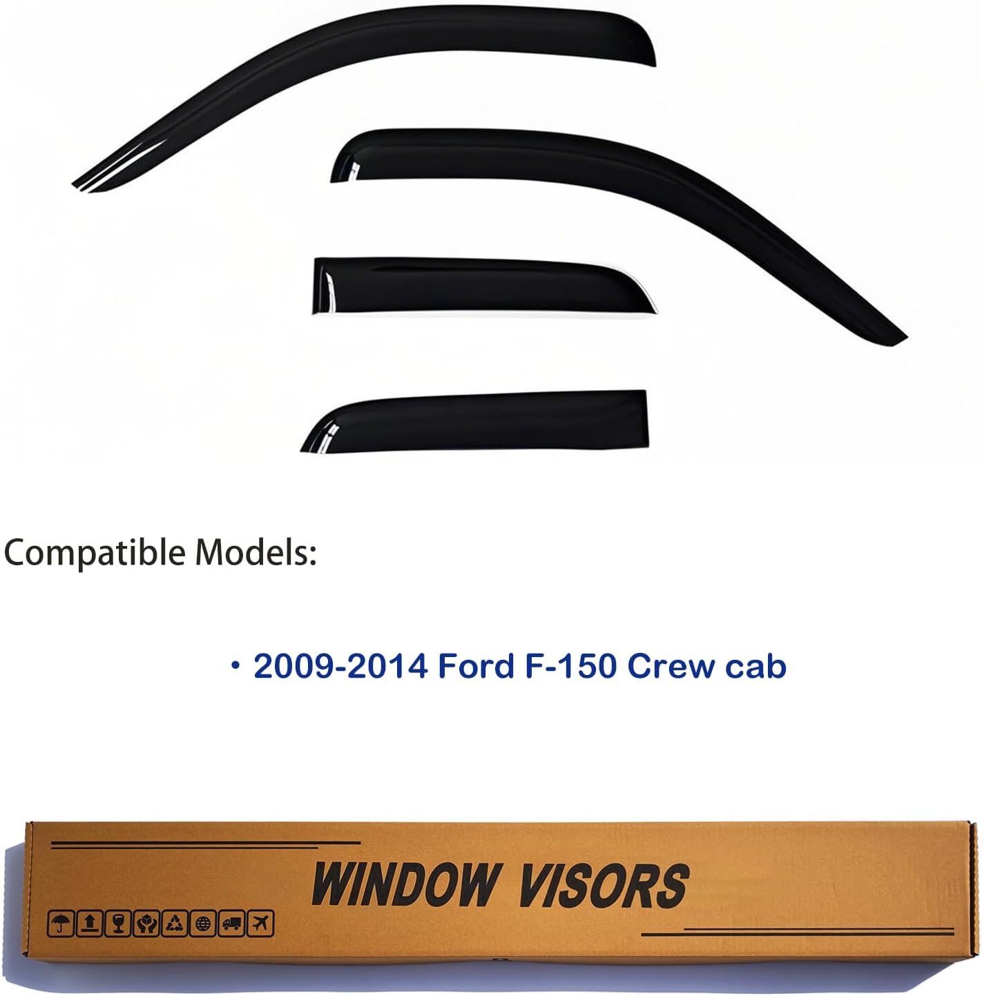 Window Visors Rain Guards fits 2009-2014 Ford F150 SuperCrew Cab, Out-Channel Window Wind Deflectors Vent Shades Accessories, Dark Smoke 4 Pcs, 2010 2011 2012 2013