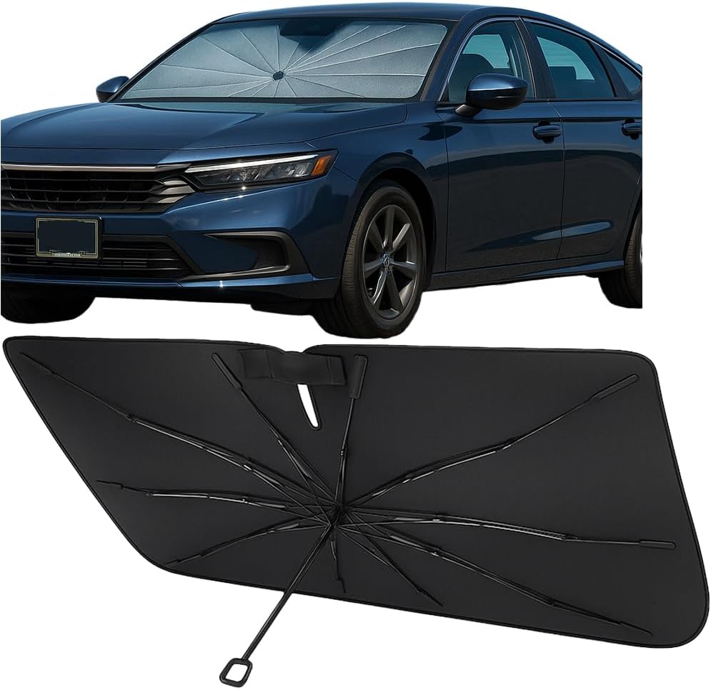 Proadsy Windshield Sun Shade Umbrella for Honda Accord 2023-2025 2026 Foldable Car Umbrella Sunshade with Soft TPU Handle Spring Structure Crystal Cooling Material Protect Car from Rays & Heat