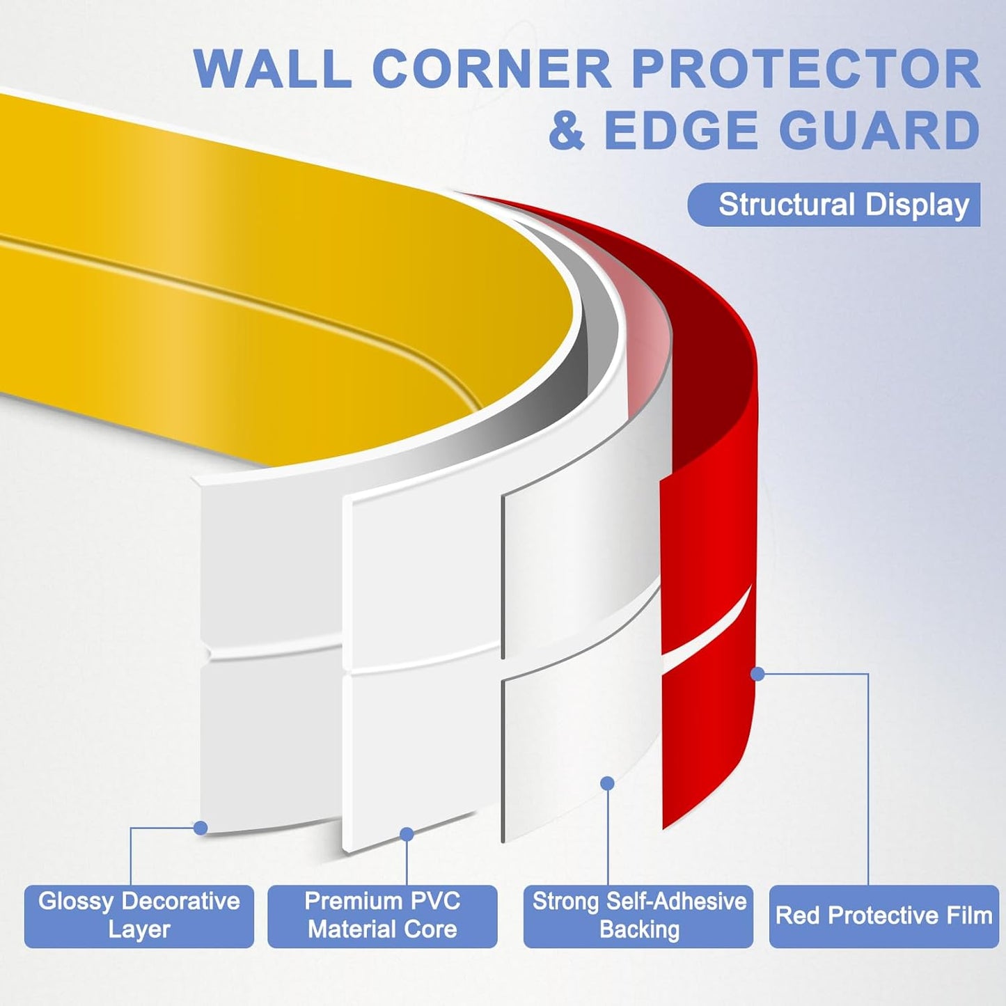 Wall Corner Protector Moulding Trim Peel and Stick Wall Corner Guards Trim Flexible Self Adhesive Edge Protector Moulding, 0.8 in x 40 Ft, Gold