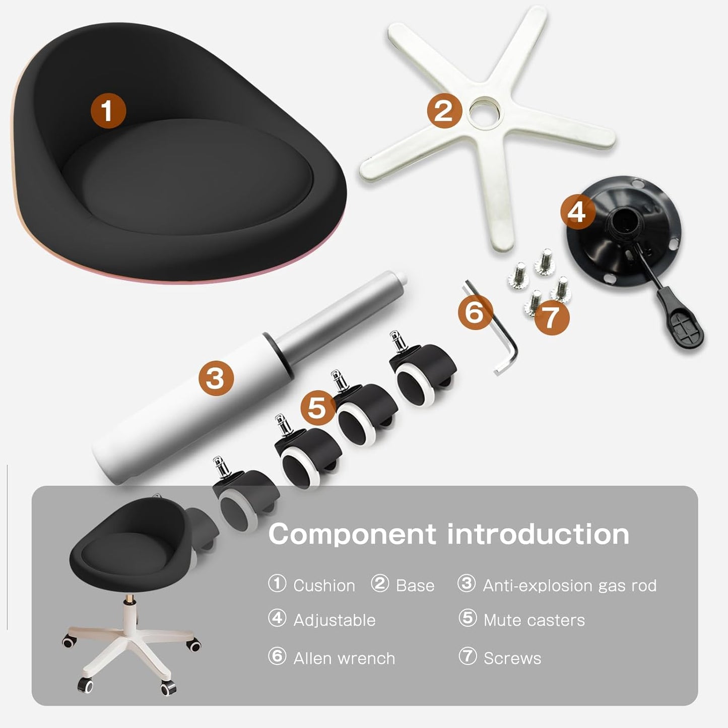 Rolling Stool Set of 2 Rolling Hydraulic Salon Stool with Low Backrest - Adjustable Swivel Chair for SPA, Shop, Salon, Massage, or Medical Office Black