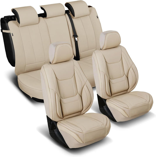 Coverland Custom Car Seat Covers Compatible with 2007-2013 Sierra 1500 Extended Cab - Premium Leather Non-Slip Waterproof Cover Interior Protector Full Set-Beige [See Size Chart-Size X115]
