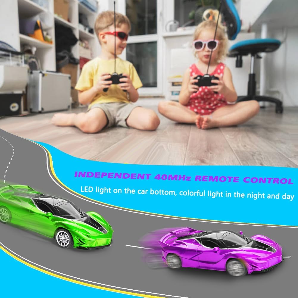 RC Cars - Remote Control Car for Kids, 2.4GHz Sport Racing Hobby Electric High Speed Drift Model Vehicle with Led Headlight and 2 Controller Rechargeable,Toys Car for Boys Age 4-7 8-12(Green)