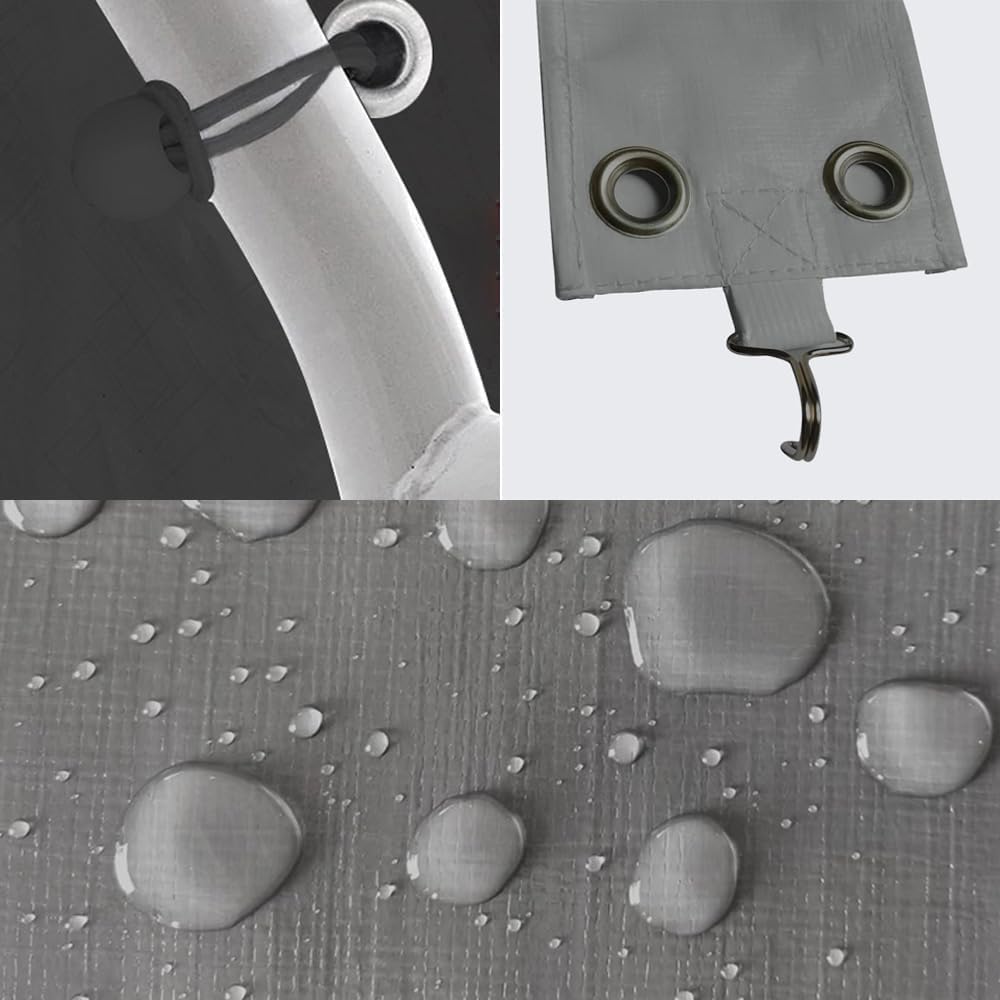 Rutile 10 x 20 FT Carport Replacement Cover - Heavy Duty Car Tarp Canopy Tent Garage Top Shelter With Fabric Leg Pole Skirts and Ball Bungees - Gray (Only Top Cover, Frame Not Included)