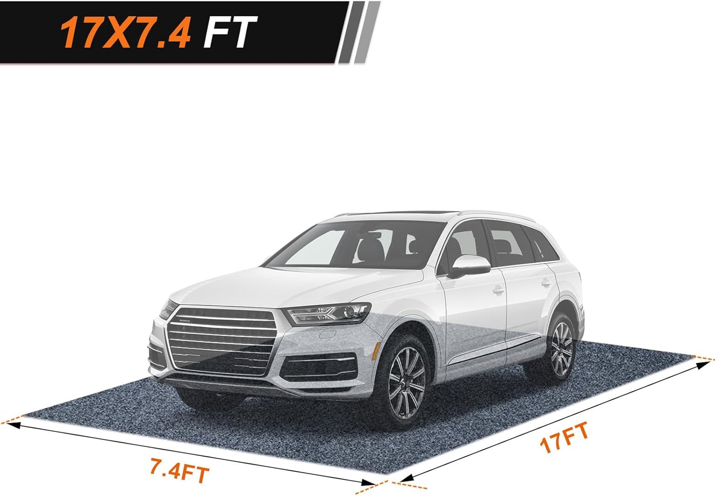 17 * 7.4 Ft Heavy Duty Oil Spill Mat, 6.5mm Thickened Extra Large Garage Floor Mat for Under Car, 1/4" Waterproof Rubber Backing Absorbs Oil Quickly, Washable, Reusable, Durable, Non-Slip