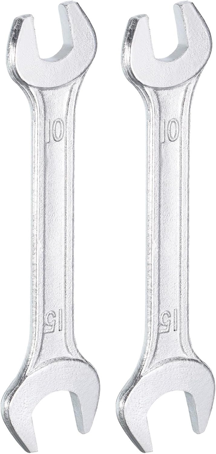 HARFINGTON 2pcs Double Open End Wrench 10mm x 15mm Metric 15 Degree Offset Angle Small Flat Head Wrench Galvanizing Open Ended Spanner for Automotive Repair Furniture Assembly