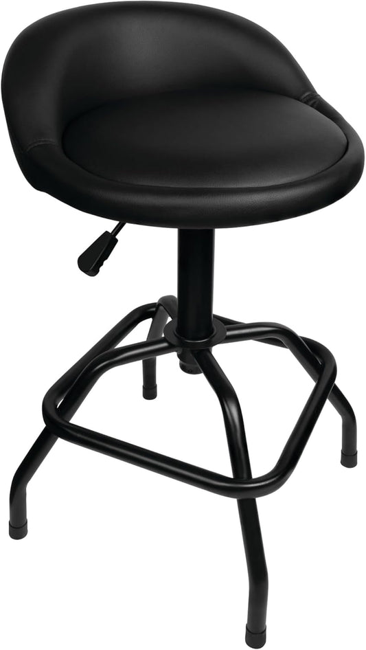 Performance Tool W85011 Pneumatic Swivel Bar Stool with Back Support, 360-Degree Swivel, Heavy Duty Steel Frame, Black