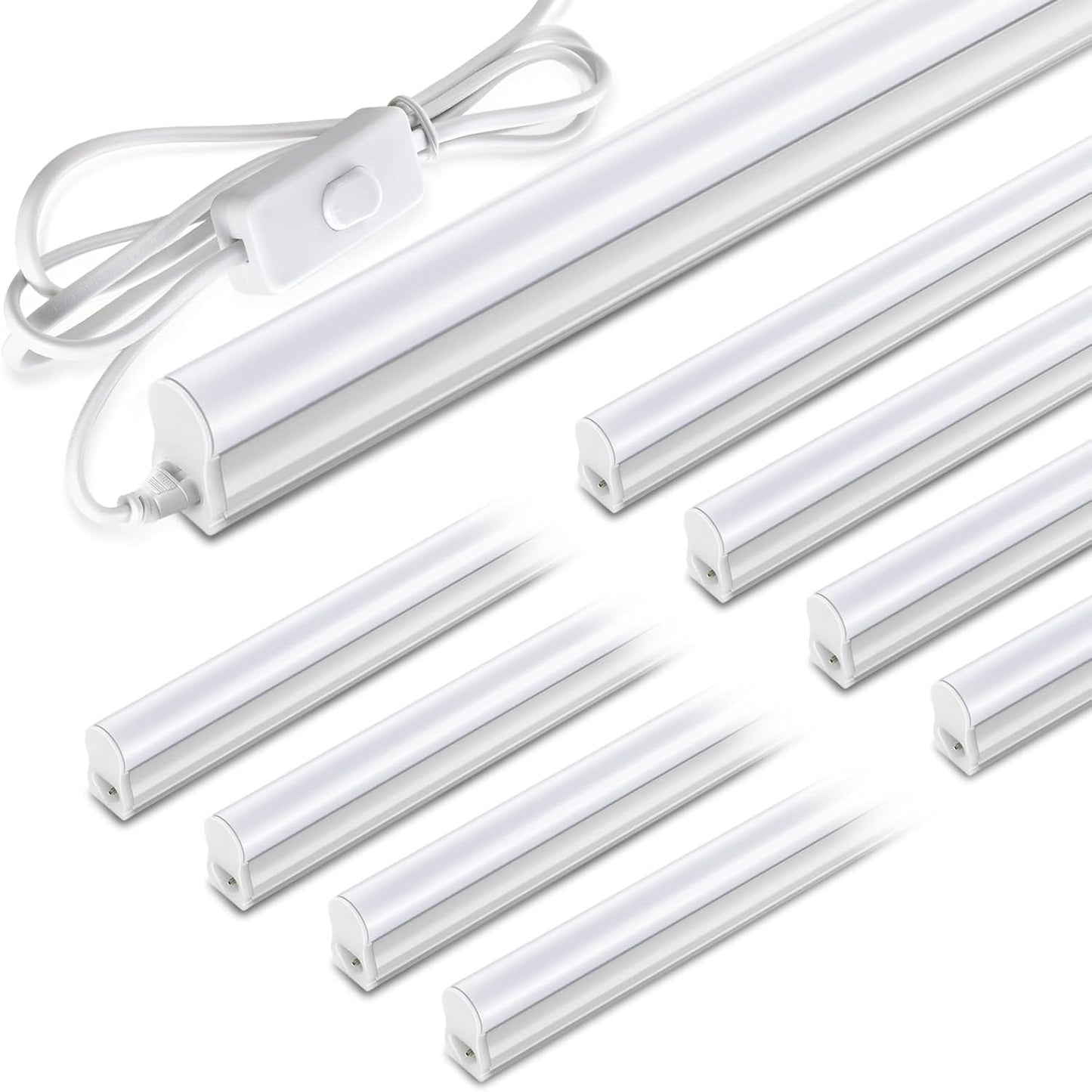 Pak 4FT LED Shop Lights, 2300LM 6500K Cool White, 20W Energy Efficient Linkable Ceiling and Under Cabinet Lighting, T5 Integrated Utility Fixture for Garage, Workshop, Basement, FCC Certified, 8 Pack