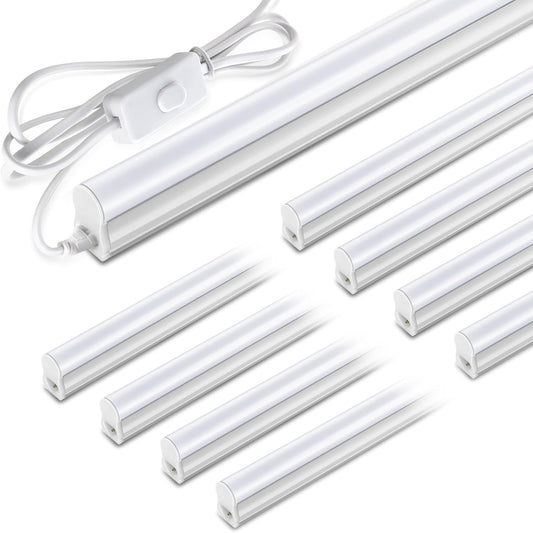 Pak 4FT LED Shop Lights, 2300LM 6500K Cool White, 20W Energy Efficient Linkable Ceiling and Under Cabinet Lighting, T5 Integrated Utility Fixture for Garage, Workshop, Basement, FCC Certified, 8 Pack