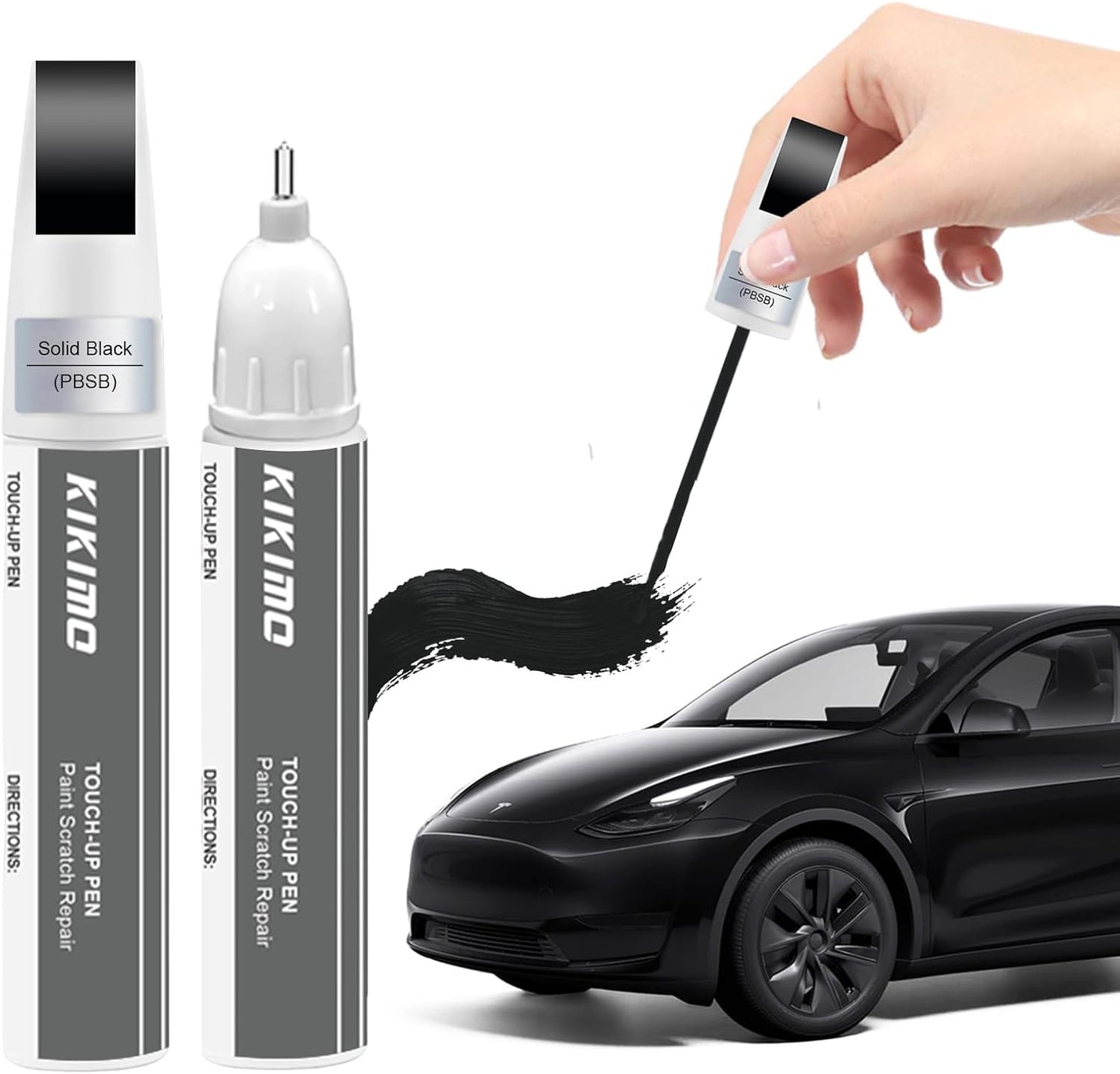 KIKIMO for Tesla Touch Up Paint(Solid Black(PBSB)), Car Paint Repair Kit for Tesla Model Y/3/S/X, 2 In 1 Scratches Repair with Pen Tip and Brush, Color-Matched for Quick & Easy Fix