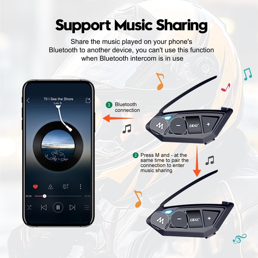 Motorcycle Bluetooth intercom MS20 2000m Helmet Intercom,20 Riders Motorcycle Bluetooth Headset,Universal Bluetooth Helmet Headset,Helmet Communication System FM/Hard &Soft Mic/1Pack