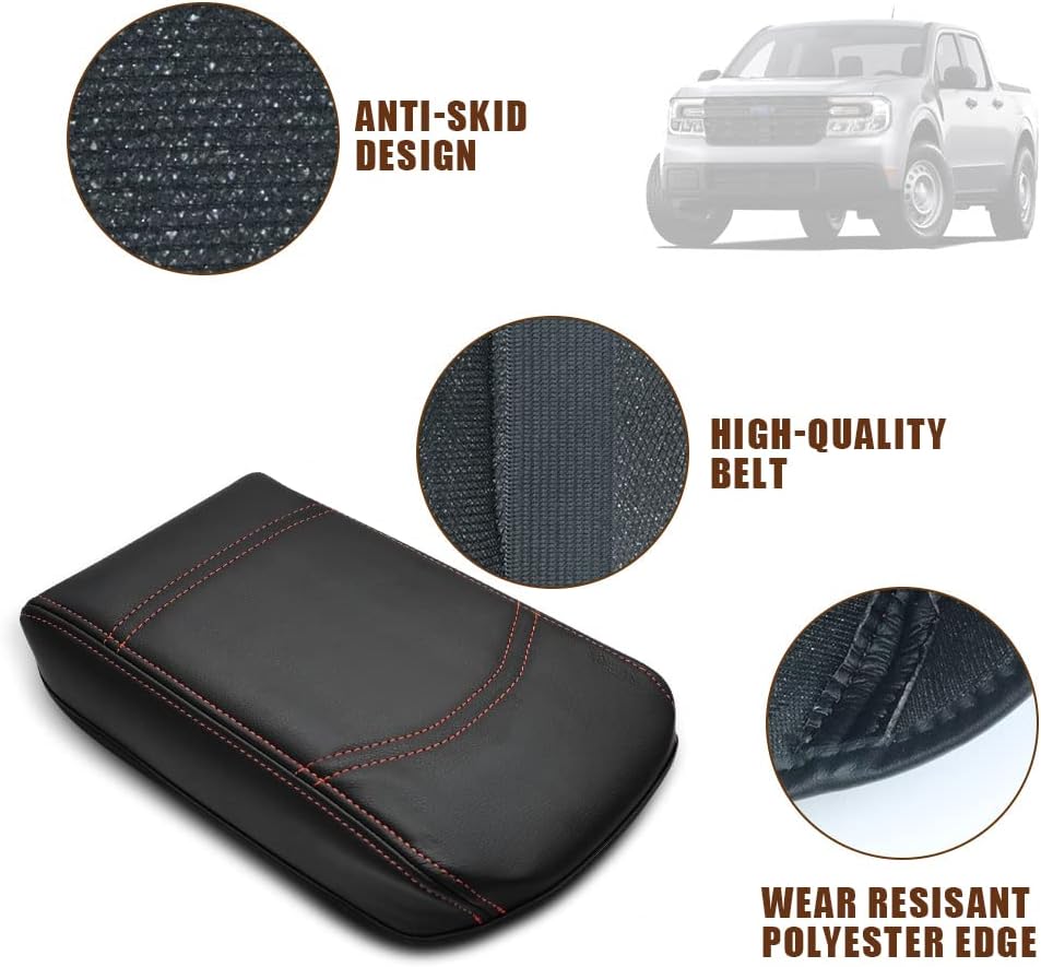 Muslogy Center Console Armrest Cover Compatible with Ford Maverick XL XLT Lariat 2022-2025 Accessories Cushion Pad Armrest Lid Protector Prevent Pets Scratches Regular Thick(Black)