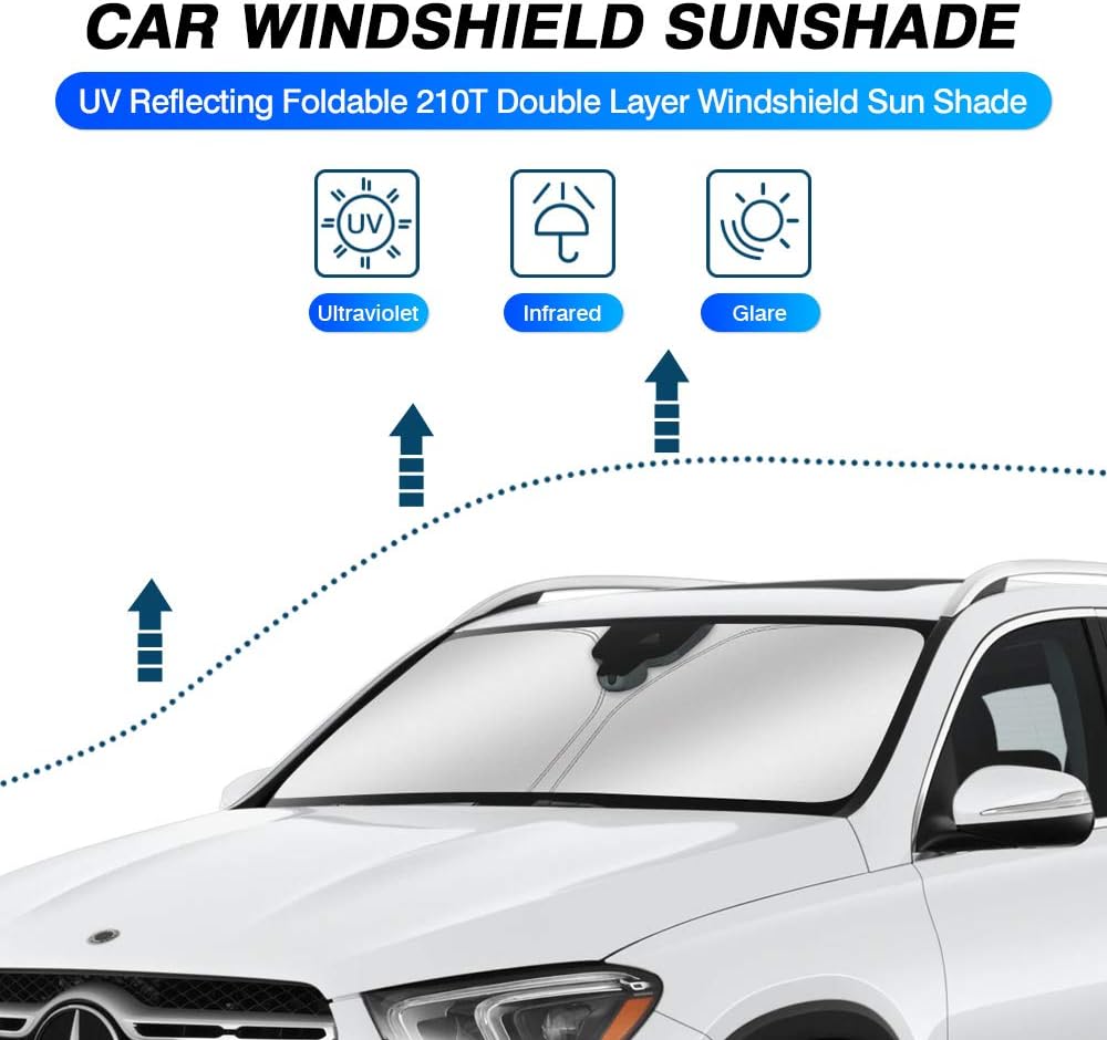 KUST Windshield Sunshade for 2020-2025 2026 Mercedes Benz GLE 350 450 Accessories Windshield Sun Shade Foldable Window Sun Visor Protector Blocks UV Rays Keep Your Car Cooler