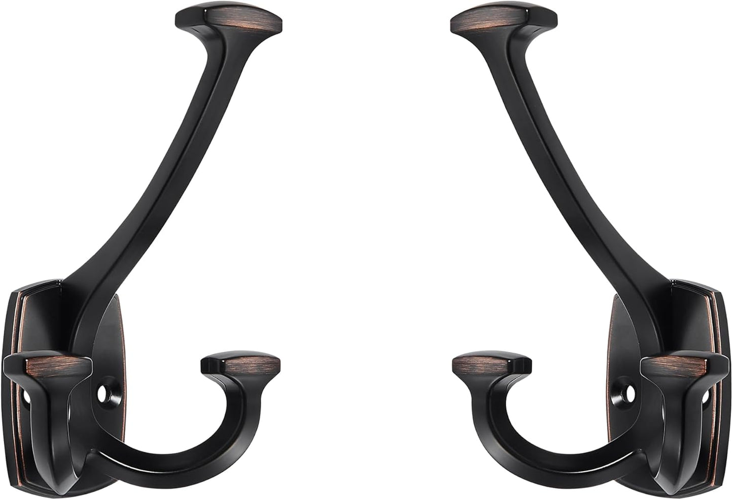 Large Wall Double-Sided Hook 2 Pack Oil Rubbed Bronze Hook Decorative Heavy Duty Solid Large Coat Hooks for Towel Hanging Coats Robe Towel Bags Door Back 2 Prong Hooks