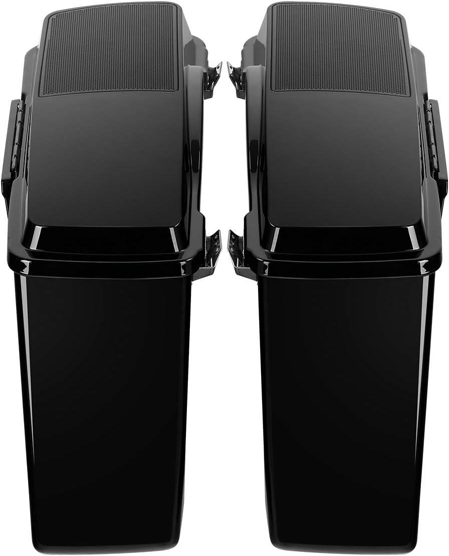 XFMT Glossy Black Hard Saddlebags W/ 6x9 Speaker Lids Black Latches For Harley Touring Road King Street Glide Road Glide Electra Glide Ultra Classic 1994-2013