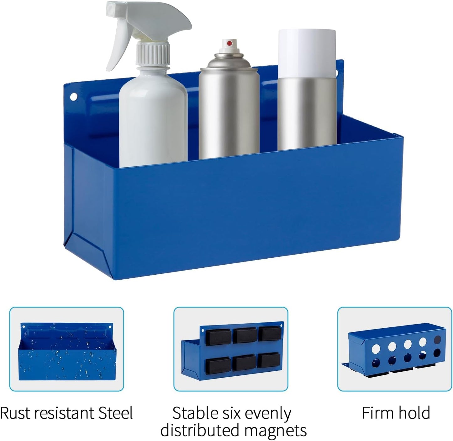 Magnetic Aerosol Spray Can Holder, Magnet Toolbox Bottle Holder, Tool Box Storage Rack for Garage and Home, Craft Workspace, Mechanic Paint Bottle Can Organizer, Blue, 3"x8.3"