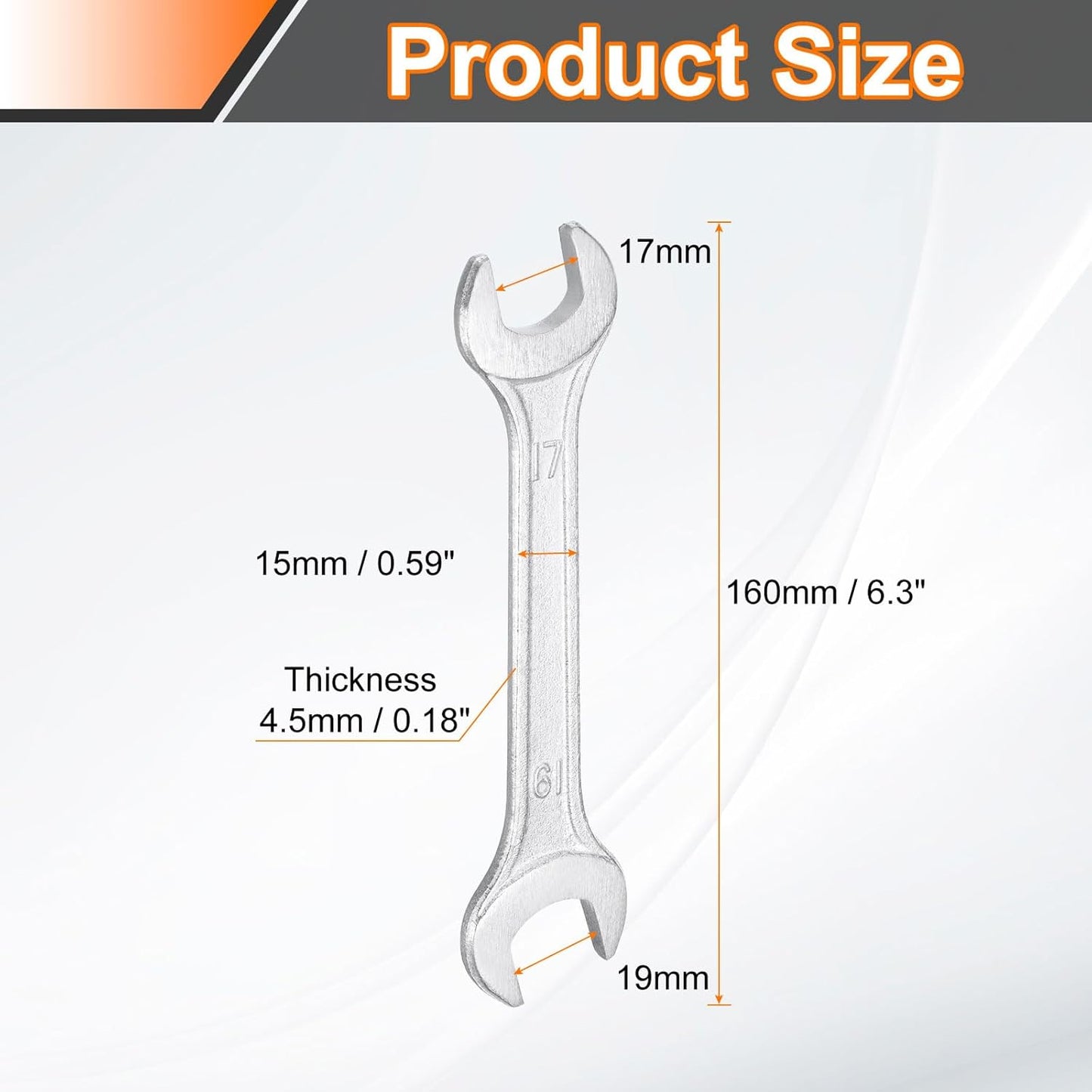 HARFINGTON 5pcs Double Open End Wrench 17mm x 19mm Metric 15 Degree Offset Angle Small Flat Head Wrench Galvanizing Open Ended Spanner for Automotive Repair Furniture Assembly