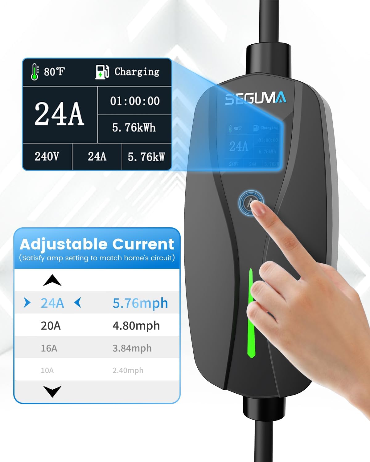 Level 2 Tesla Charger-24Amp 240V, NEMA 14-30 Plug, 25FT Extension Cable, Adjustable Current (10-24A)-Portable Home Mobile EV Charger for Model Y/X/3/S/Cybertruck, Fit 4-Prong Dryer Outlet