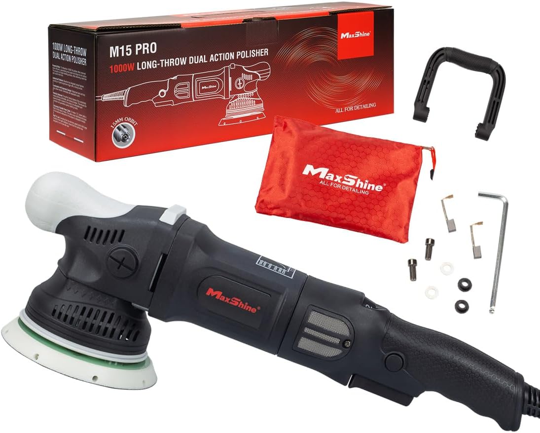 Maxshine M15 Pro Dual Action Polisher | 15mm Throw, 5" Backing Plate, 1000W, Black | Variable Speed, Ergonomic Grip, Low Vibration | For Car Detailing and Paint Correction