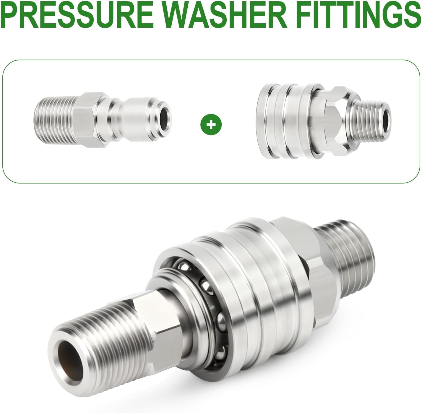 TAISHER 12PCS 304 Stainless Steel Pressure Washer Adapter Kit, Quick Connect Fittings，1/4" Male