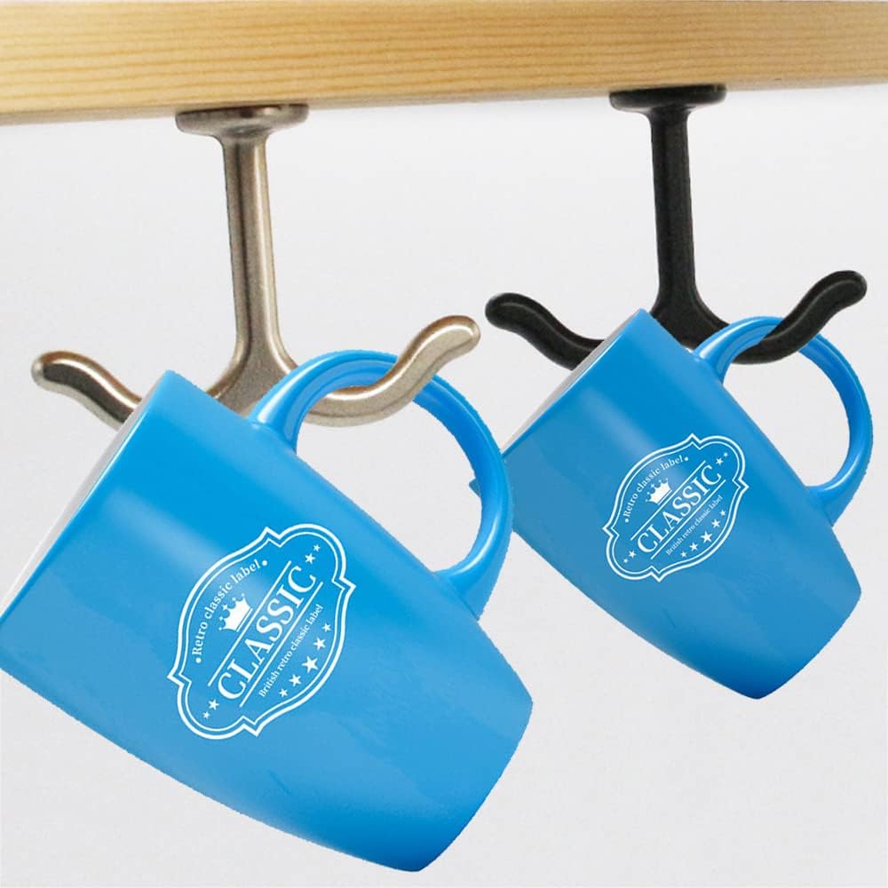 10 Pcs Zinc Alloy Ceiling Double Hook Cabinet Wardrobe Coat Towel Hat Hook Hooks Under Cabinet Shelf (Antique Bronze)