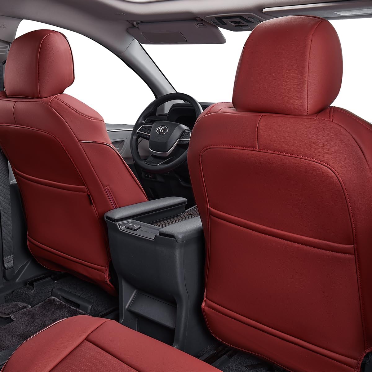 EKR Sienna Seat Covers for 2011-2020 Toyota Sienna XLE,Limited,Limited Premium,7 Seats,2nd Row Captain Seats W/Legrest,Seat Covers for SUV,Automotive Seat Cover Full Set-Three Row,Leather(Burgundy)