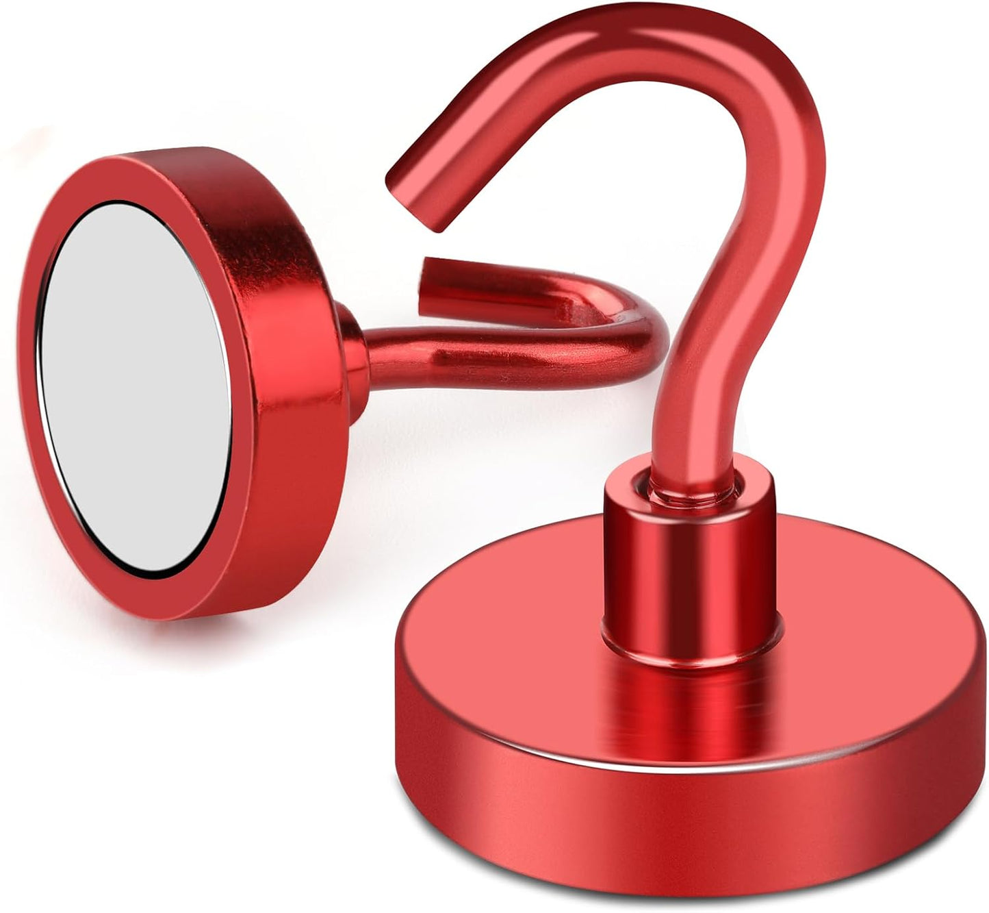 MIKEDE Magnetic Hooks Heavy Duty, 80LB Strong Magnet with Hook for Fridge, Super Neodymium Extra Strength Industrial Hooks for Hanging, Magnetic Hanger for Toolbox, Cruise, Grill(Red,4 Pack)