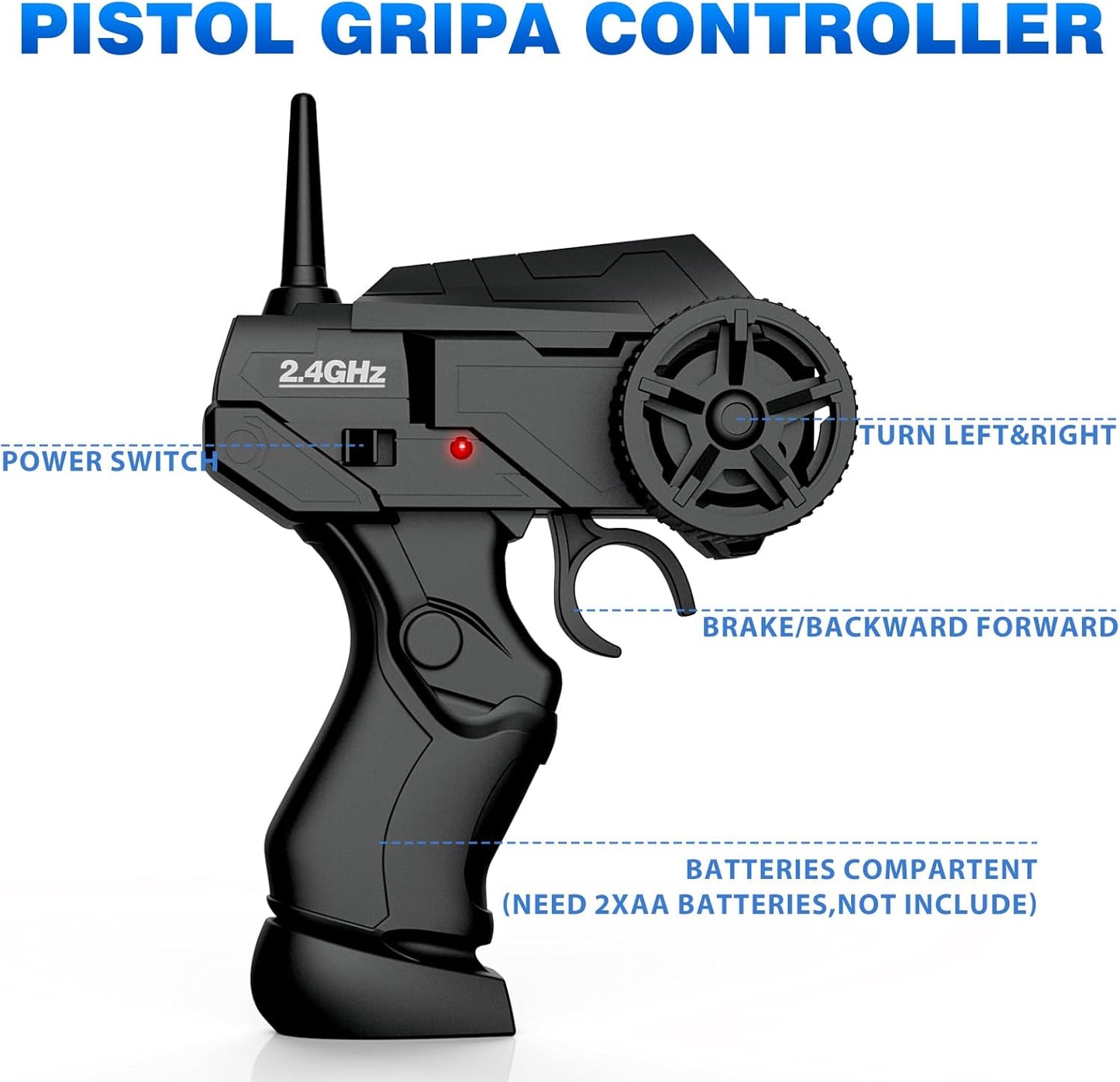 RC Drift Car 2.4GHz 1:24 Scale 4WD Remote Control Car 15KM/H High Speed Drifting RC Cars with Cool Lights, Two Batteries and Extra Tires Toys for Kids Boys Girls Adults, Blue