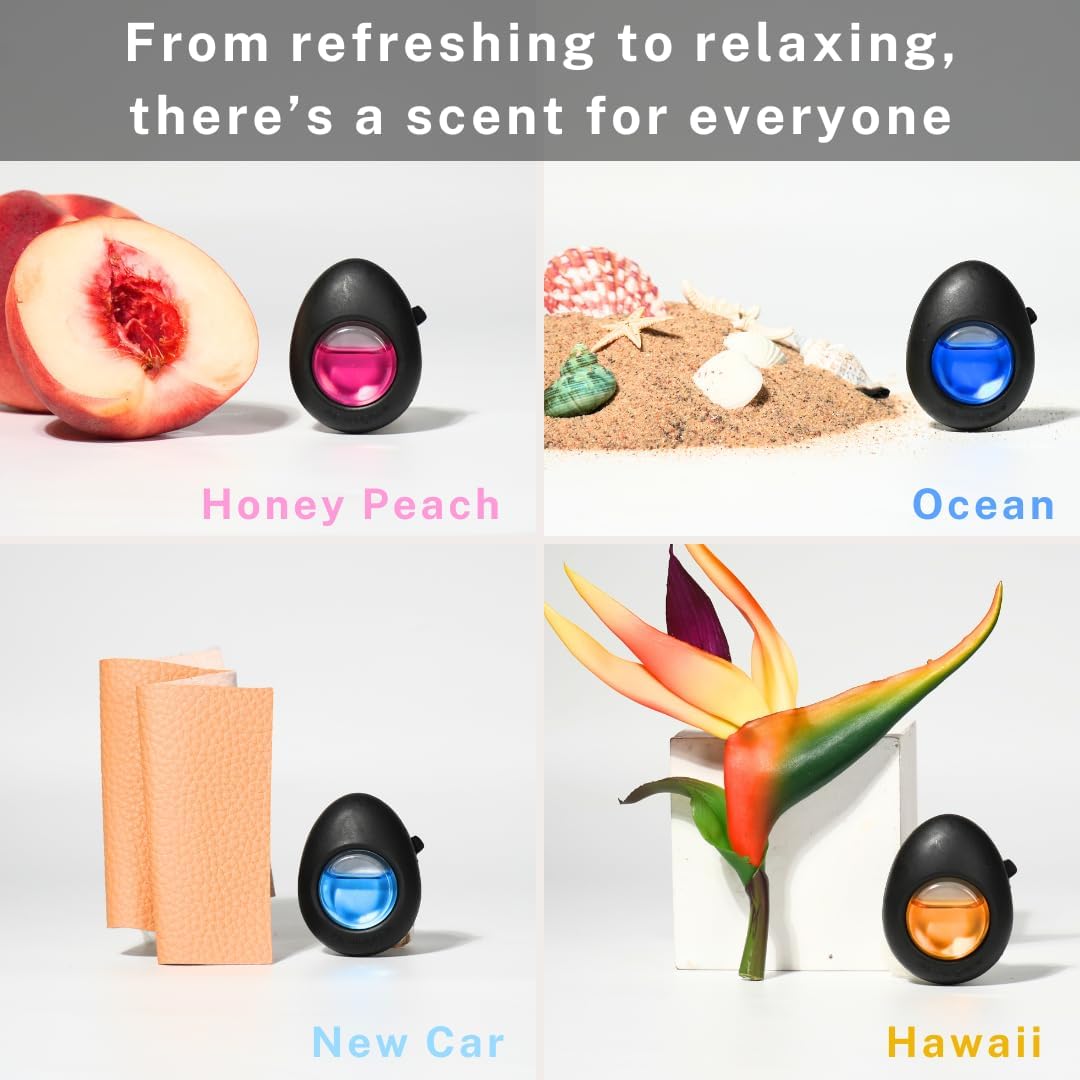 Air Jungles Car Air Freshener Vent Clip 4 Count, Variety Pack, New Car, Honey Peach, Ocean, Hawaii, 4 ml Each, Long-Lasting Car Odor Eliminator, Up to 120 Days Freshness for Auto