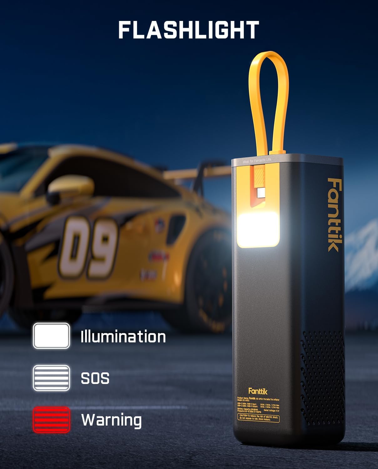 Fanttik X9 APEX Portable Air Compressor for Car Tires, 35s Fast Inflation, 150PSI Cordless Tire Inflator with Light and Power Bank, Suitable for SUV, Sedan, Motorcycle, Bike, Ball