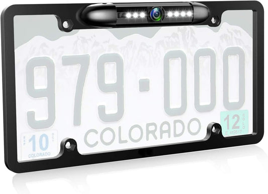 JPP License Plate Backup HD Camera, Rear View Camera 170° Viewing Angle Universal Night Vision Waterproof High Sensitive 7 Bright LED Reversing Car Camera