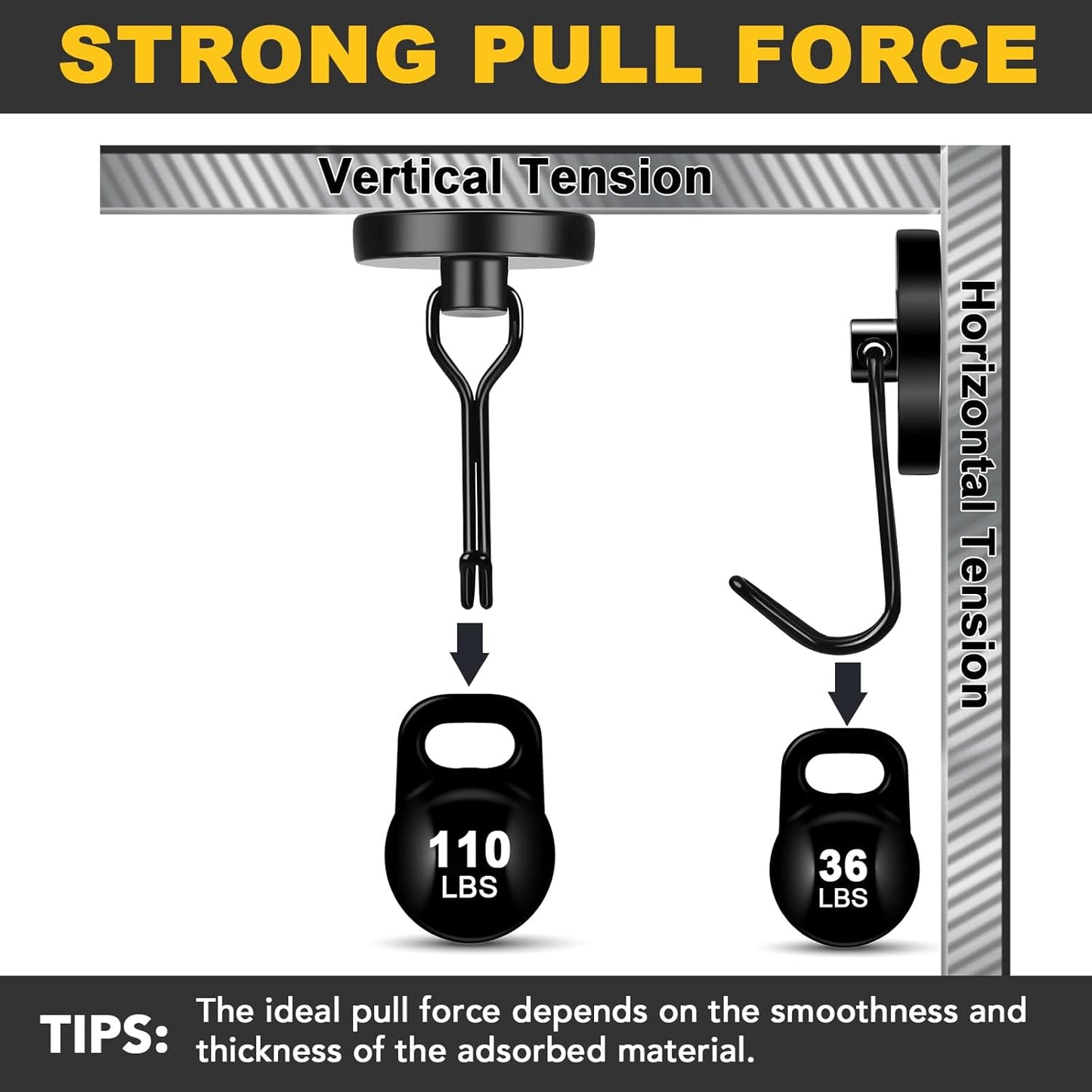 MIKEDE Black Magnetic Hooks Heavy Duty, 110LB Swivel Swing Strong Magnetic Hooks Cruise,Neodymium Hook Magnets for Hanging, Home, Workplace, Metal Door, Office and Garage - Pack of 4